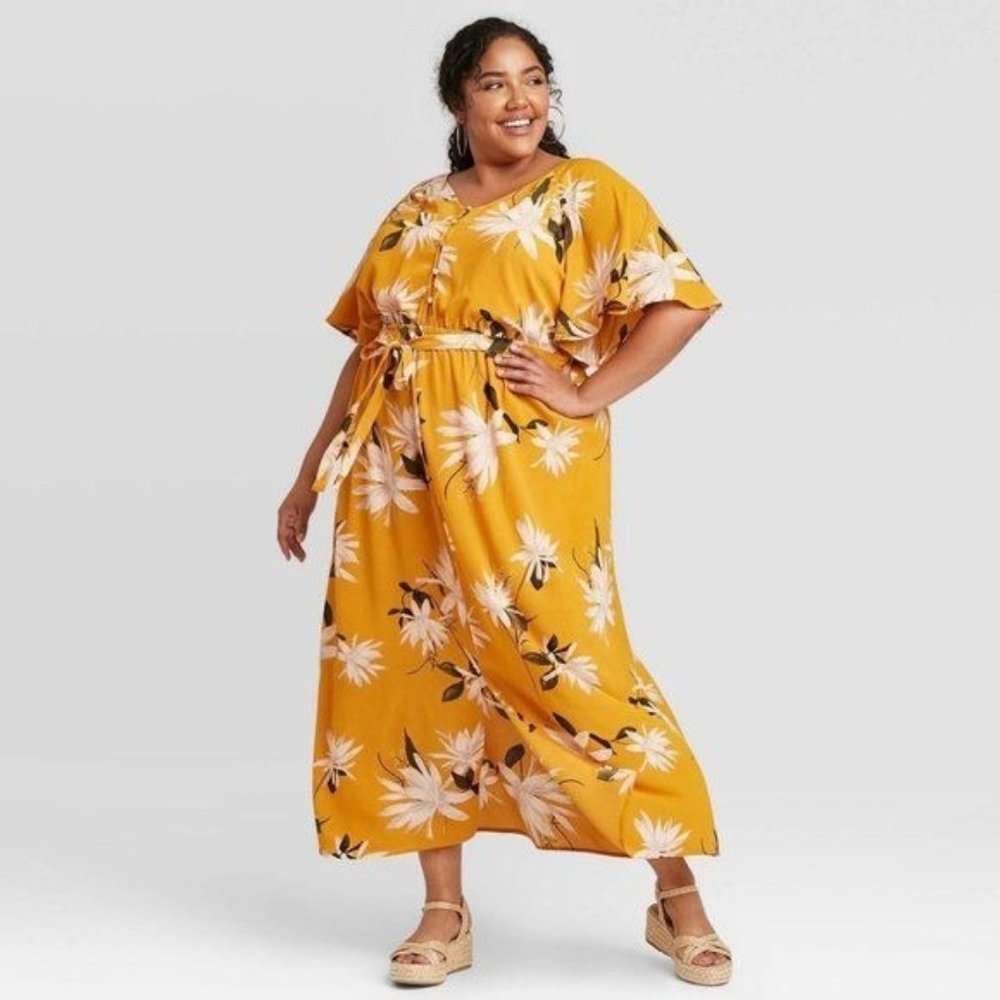 NEW Ava & Viv Floral Flutter Elbow Sleeve Dress Size X (14)